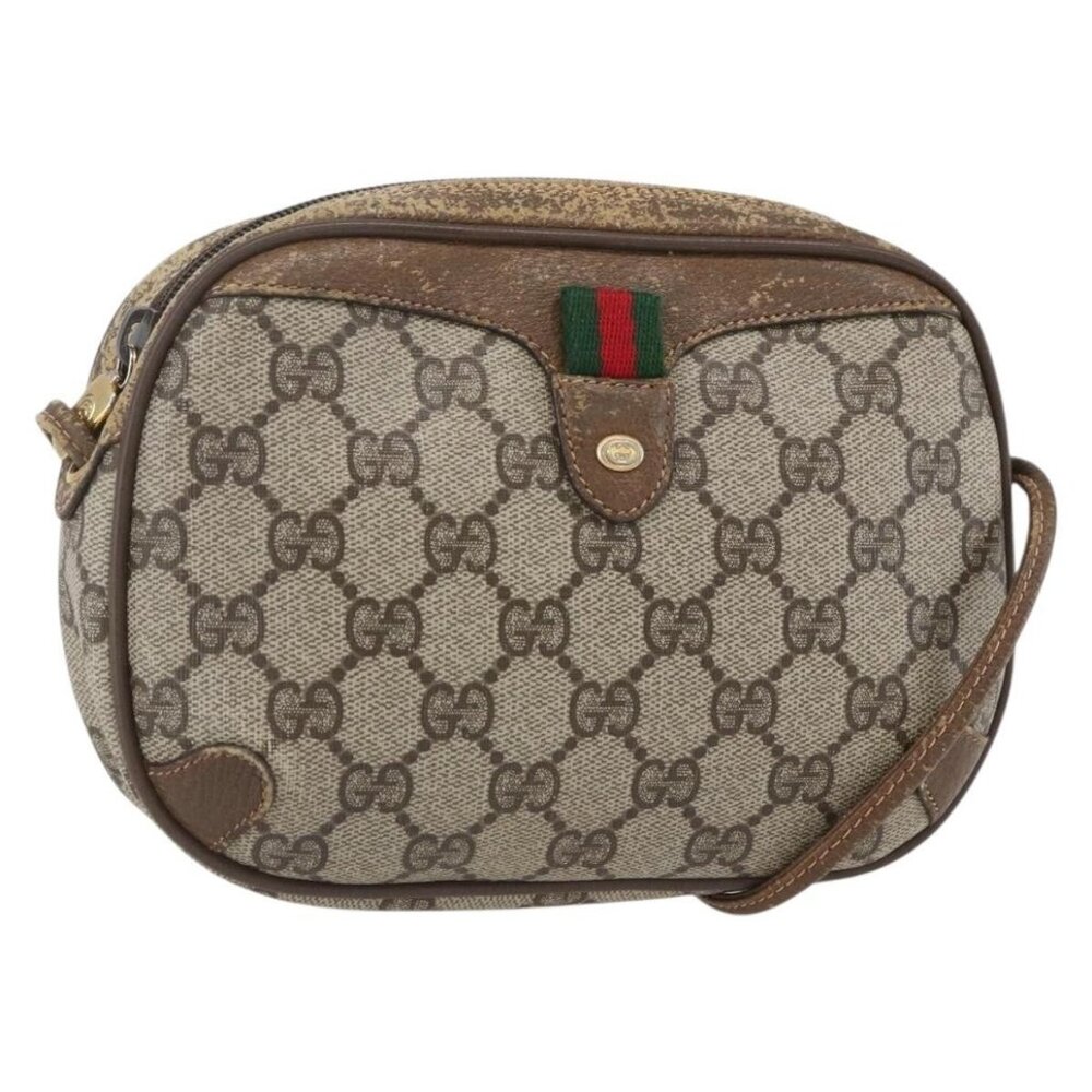 Authentic GUCCI GG Supreme Web Sherry Line Bag PVC Beige Red Green 89 02 066